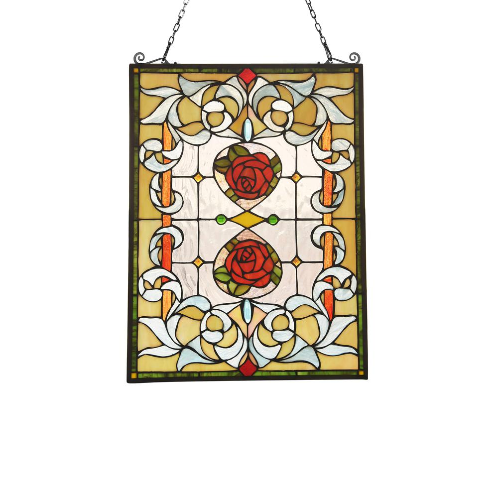 ZINNIA Floral Tiffany-glass Window Panel 24" Tall