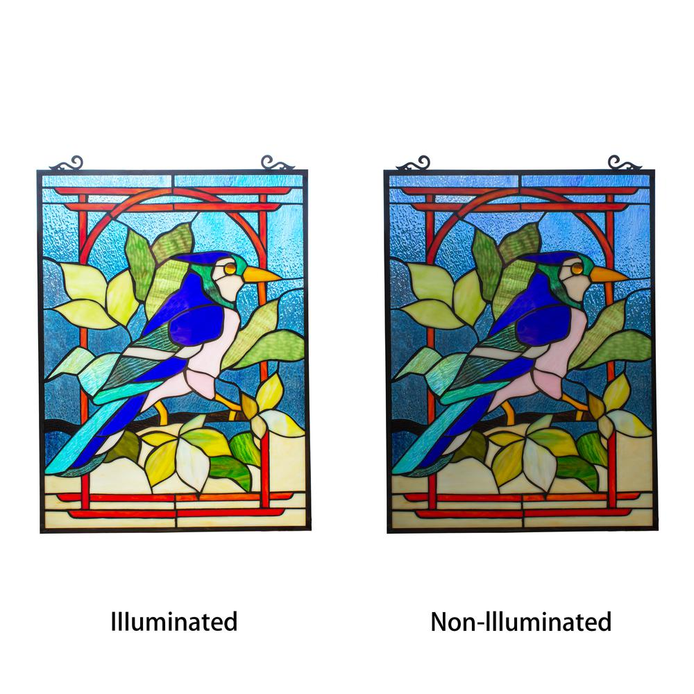 CHLOE Lighting BLUEJAY Tiffany-style Animal Window Panel 24" Height