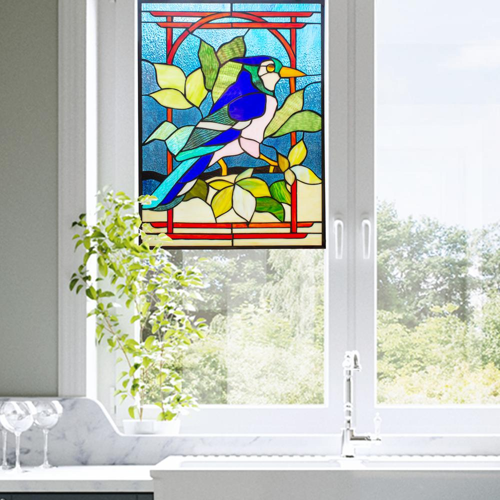 CHLOE Lighting BLUEJAY Tiffany-style Animal Window Panel 24" Height