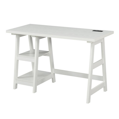 Designs2Go Trestle Desk with Charging Station, White