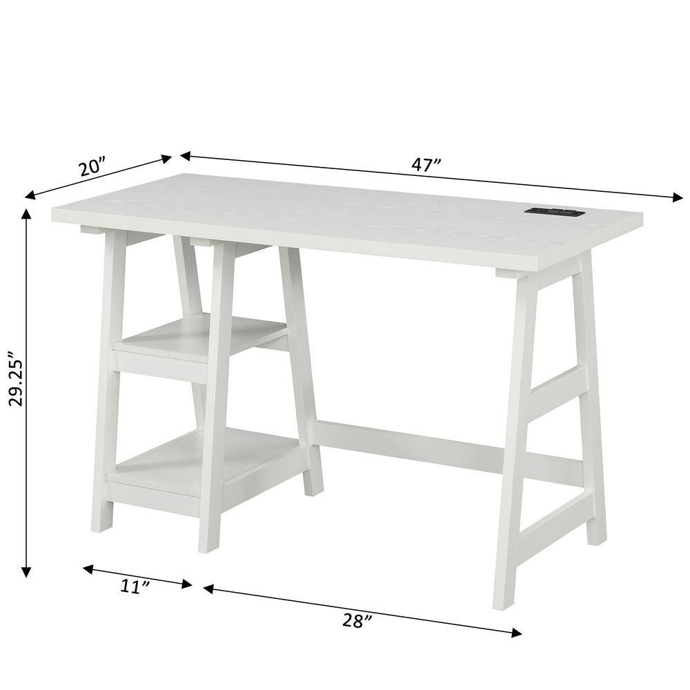 Designs2Go Trestle Desk with Charging Station, White