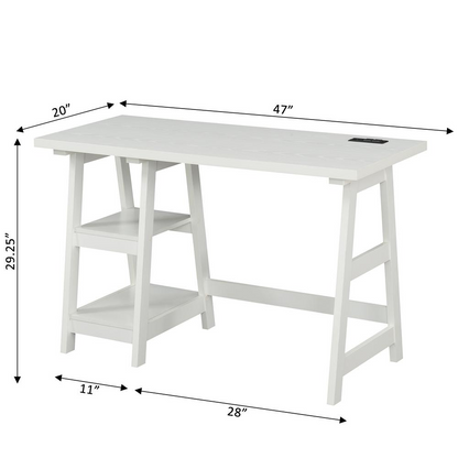 Designs2Go Trestle Desk with Charging Station, White