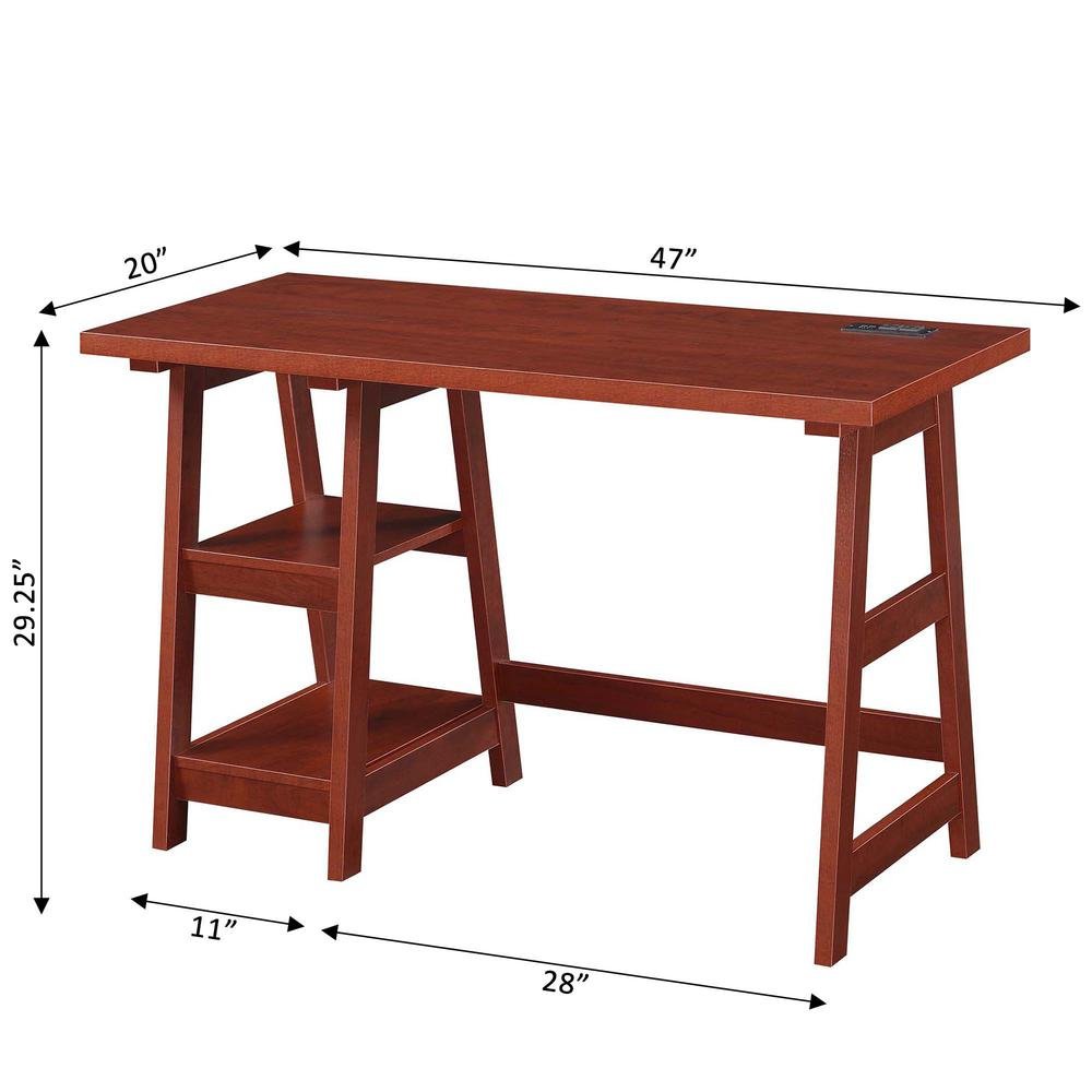 Designs2Go Trestle Desk with Charging Station, Cherry