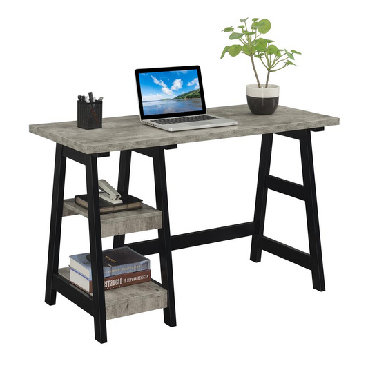 Designs2Go Trestle Desk with Shelves, Faux Birch/Black