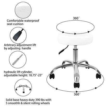 YSSOA Round Stool Chair with Wheels Height Adjustable, White