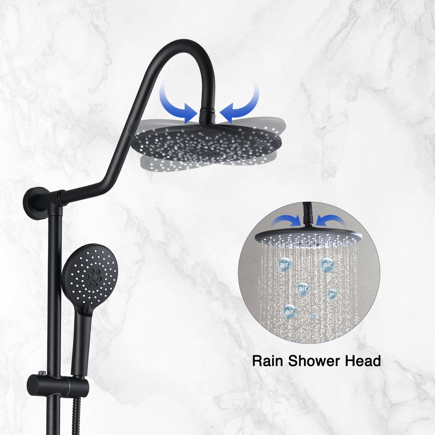 10" Rainfall Shower Head and Handheld Showerhead Combo Shower System with Slide Bar, Matte Black