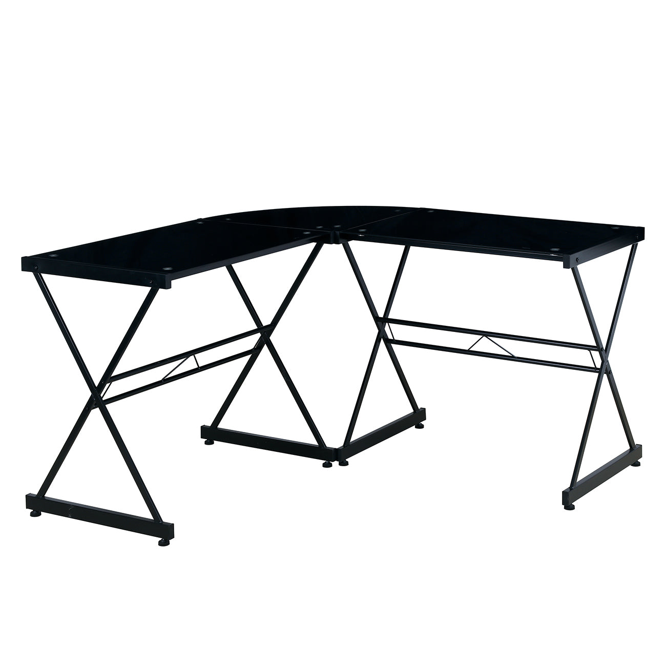 Techni Mobili L-Shaped Glass Computer Desk, Black