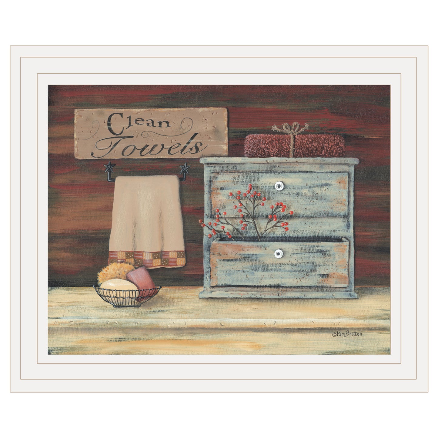 "Clean Towels" By Pam Britton, Ready to Hang Framed Print, White Frame