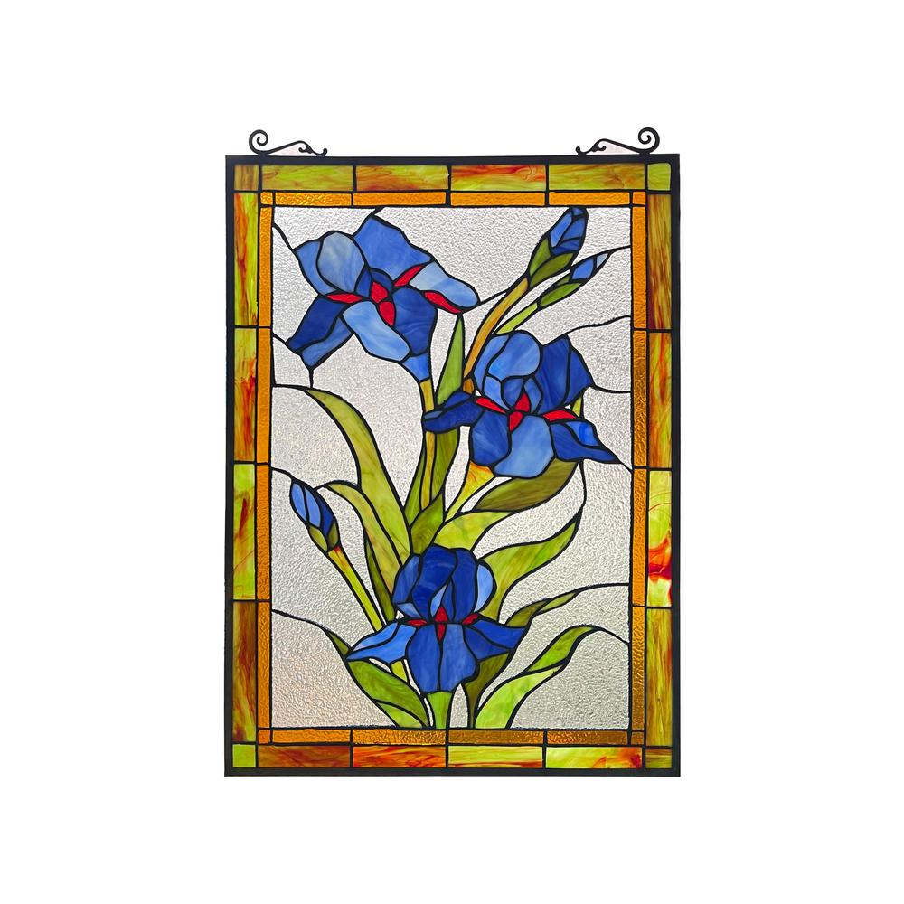 CHLOE Lighting BLUE SCARLETT Stained Glass Window Panel 24" Tall