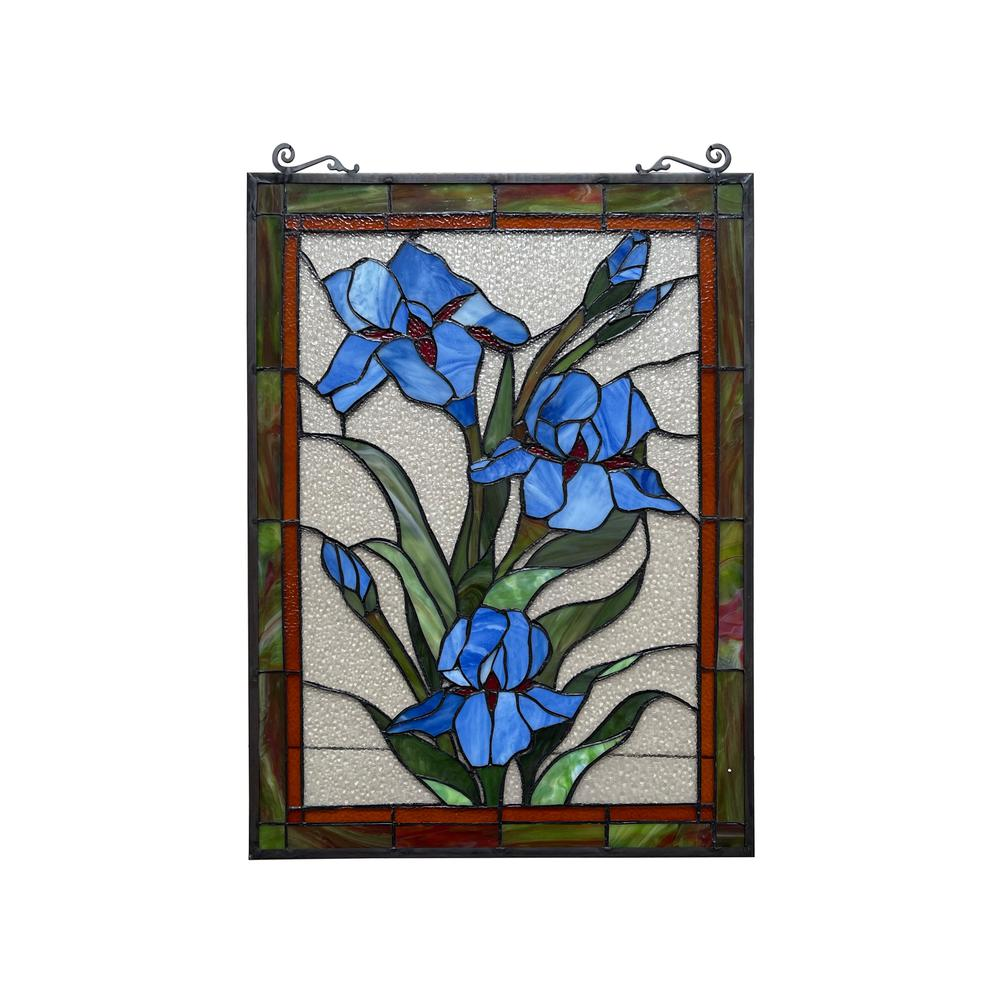 CHLOE Lighting BLUE SCARLETT Stained Glass Window Panel 24" Tall