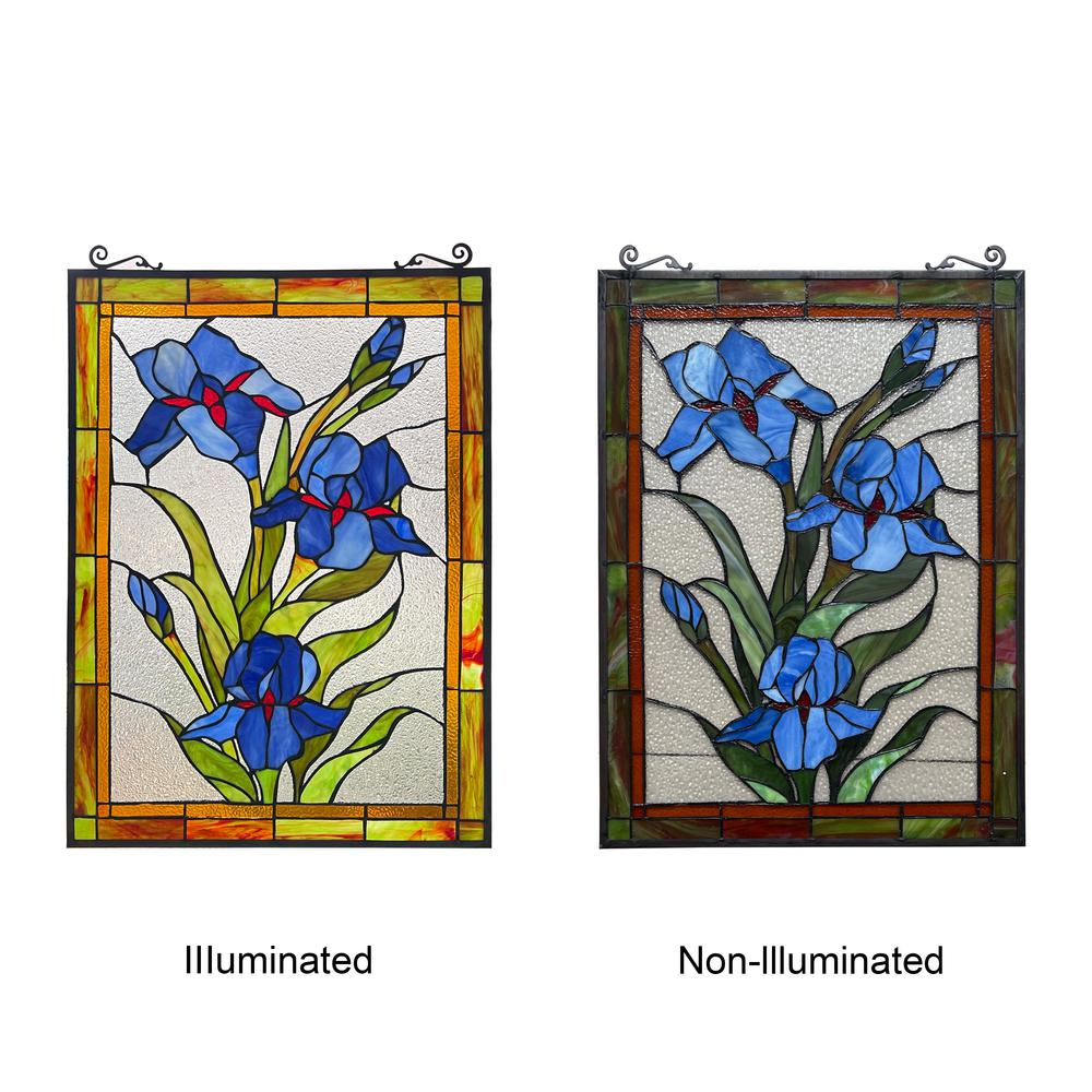 CHLOE Lighting BLUE SCARLETT Stained Glass Window Panel 24" Tall