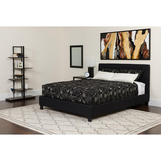 Tribeca Full Size Tufted Upholstered Platform Bed in Black Fabric with Pocket Spring Mattress