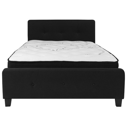 Tribeca Full Size Tufted Upholstered Platform Bed in Black Fabric with Pocket Spring Mattress