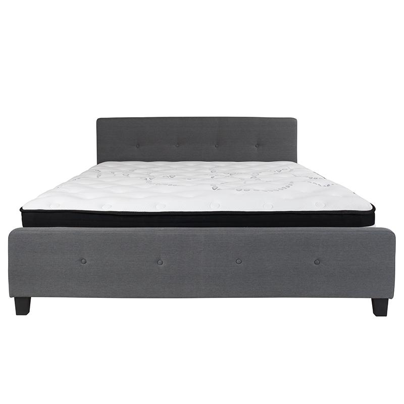 Tribeca King Size Tufted Upholstered Platform Bed in Dark Gray Fabric with Pocket Spring Mattress