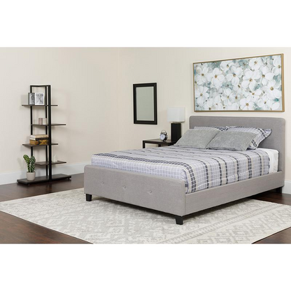 Tribeca King Size Tufted Upholstered Platform Bed in Light Gray Fabric with Pocket Spring Mattress