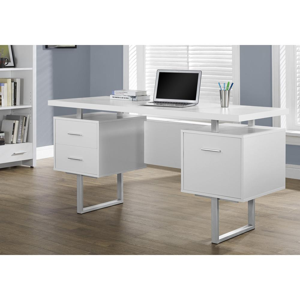 COMPUTER DESK - 60"L / WHITE / SILVER METAL