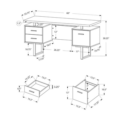 COMPUTER DESK - 60"L / WHITE / SILVER METAL