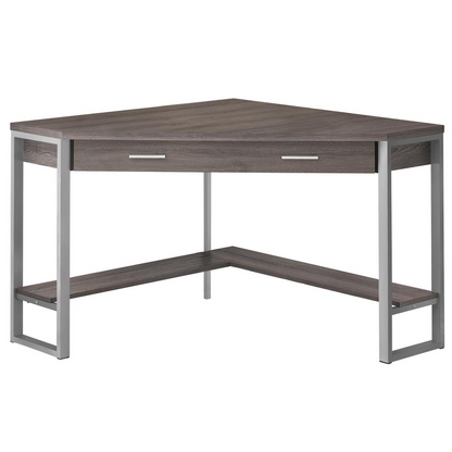 COMPUTER DESK - 42"L / DARK TAUPE CORNER / SILVER METAL