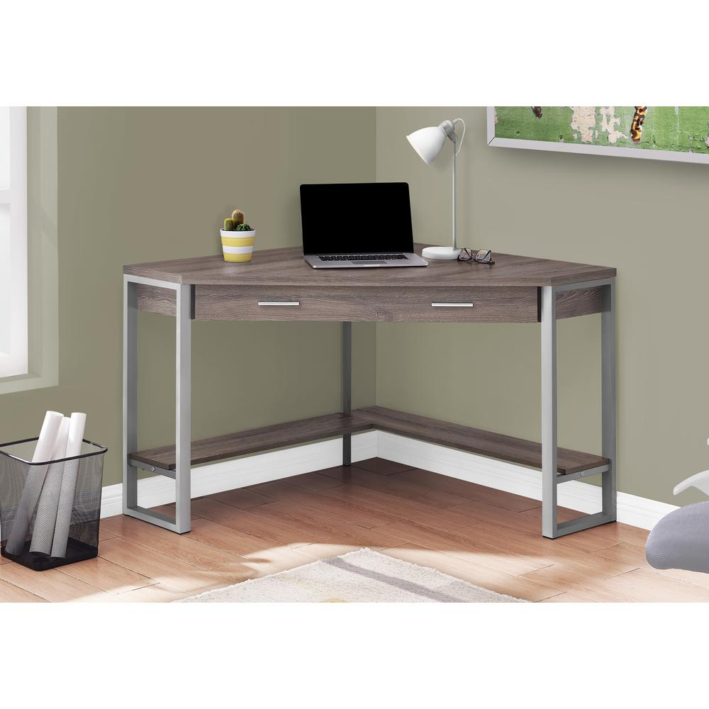 COMPUTER DESK - 42"L / DARK TAUPE CORNER / SILVER METAL