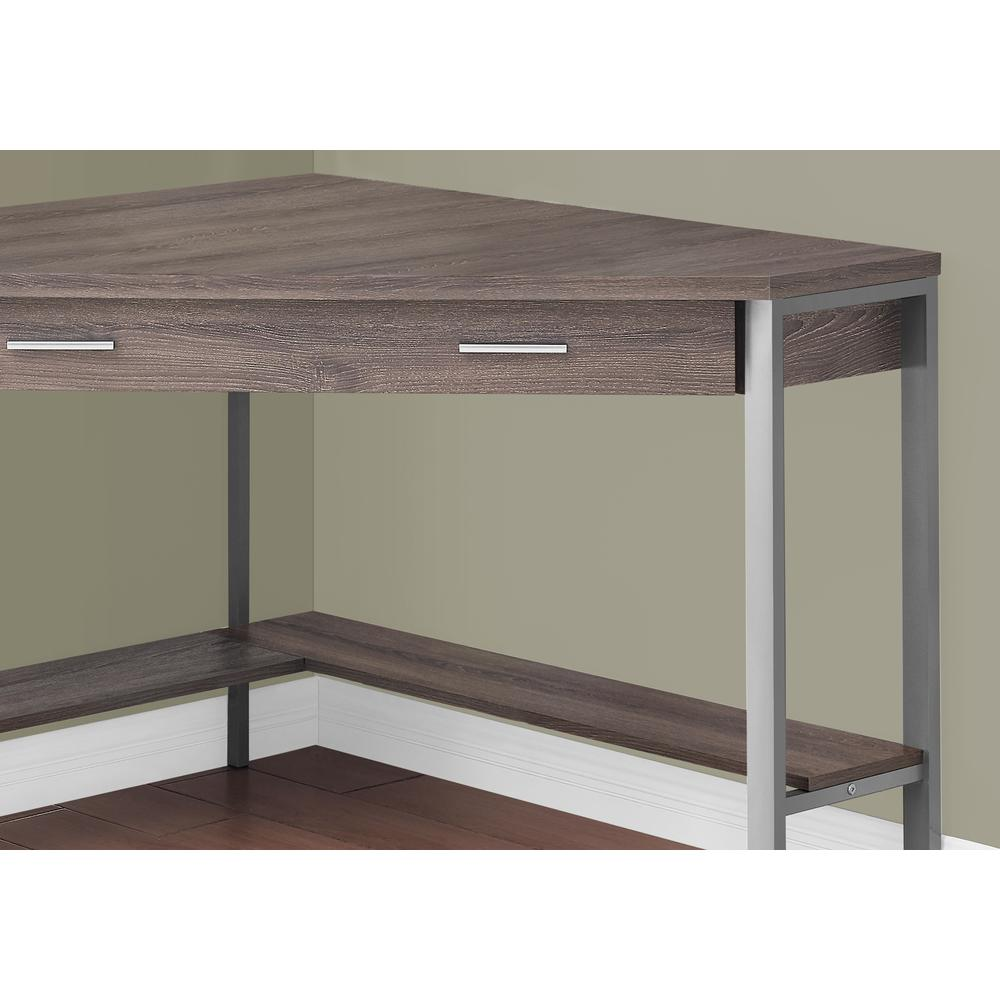 COMPUTER DESK - 42"L / DARK TAUPE CORNER / SILVER METAL