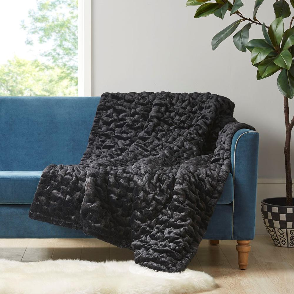 100% Polyester Solid Long Fur Throw