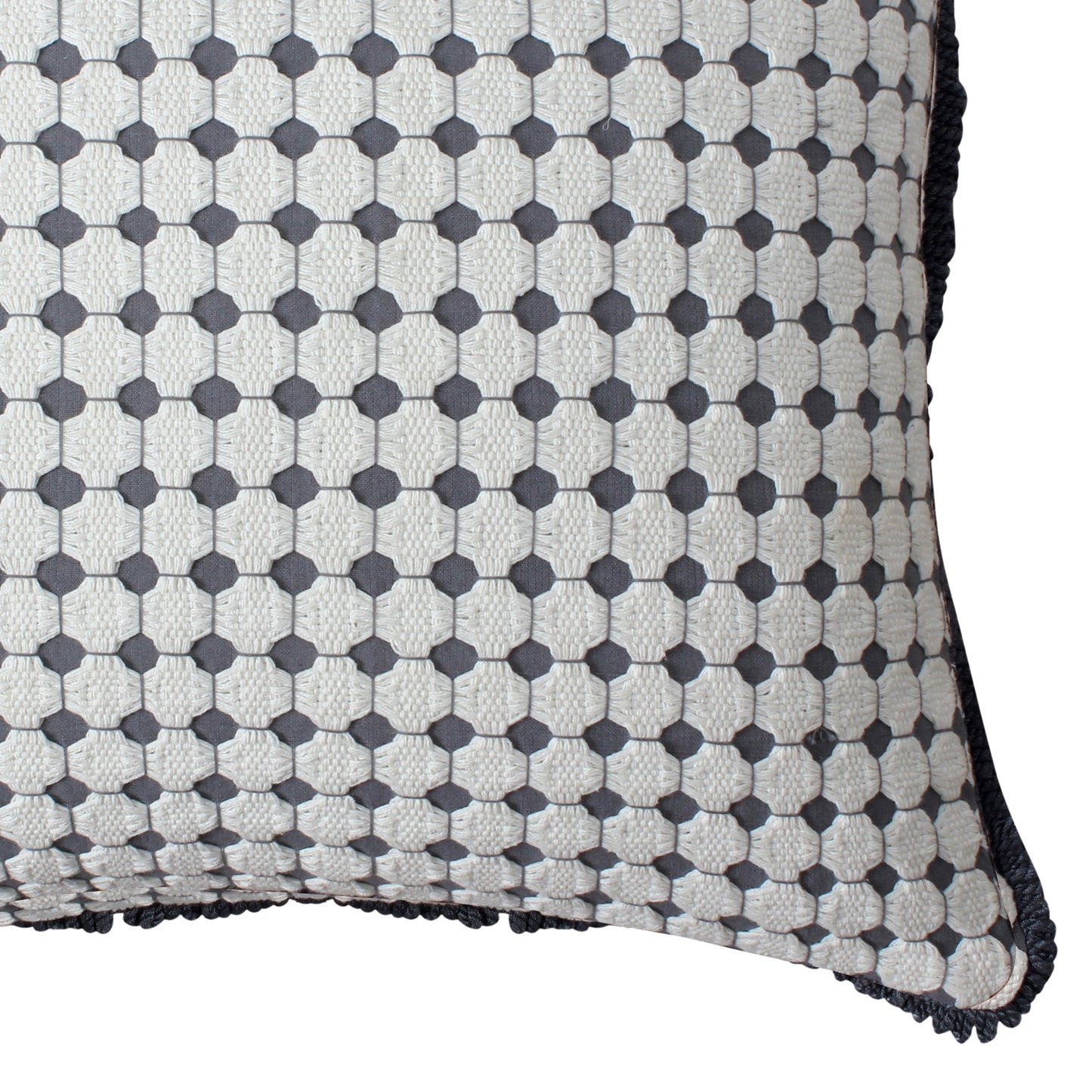 18 x 18 Handcrafted Square Cotton Accent Throw Pillow, Woven, Dotted Tile Design, White, Gray