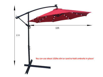 10 ft Outdoor Patio Umbrella Solar Powered LED Lighted 8 Ribs Umbrella with Crank and Cross Base for Garden  Outside Deck Swimming Pool