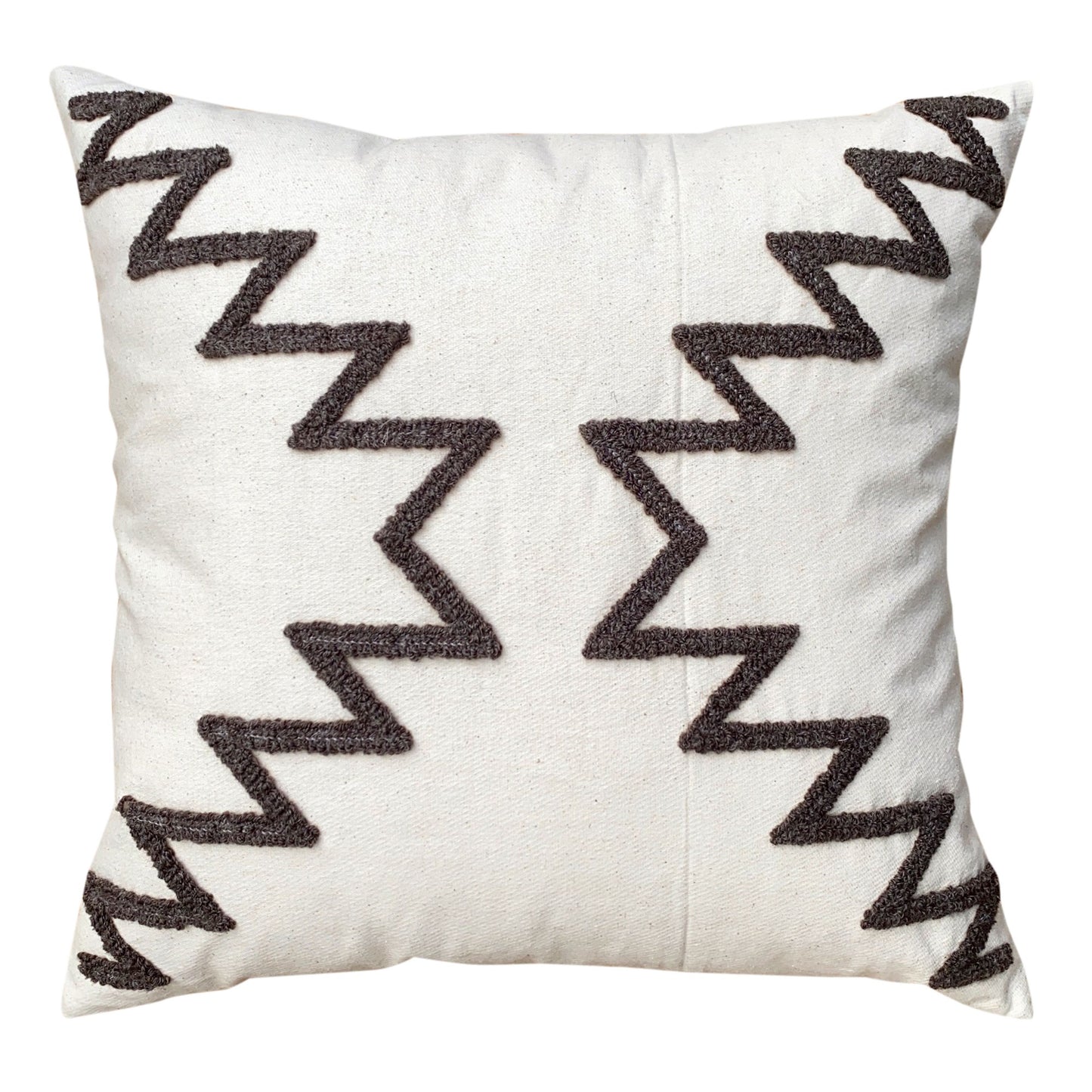 17 x 17 Inch 2 Piece Square Cotton Accent Throw Pillow Set with Modern Geometric Aztec Design Embroidery, White, Gray