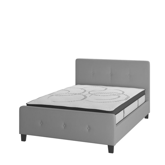 Tribeca Full Size Tufted Upholstered Platform Bed in Light Gray Fabric with 10 Inch CertiPUR-US Certified Pocket Spring Mattress