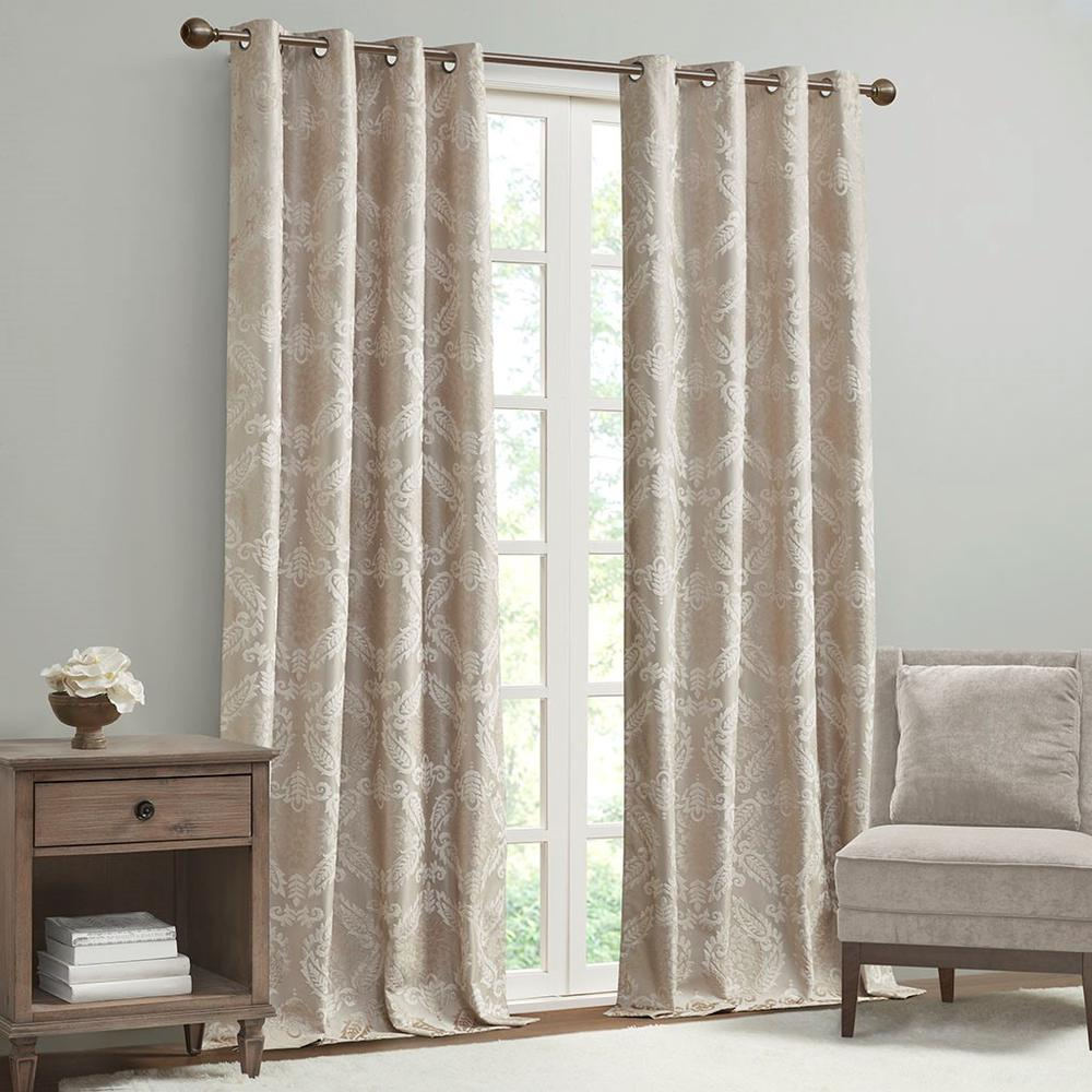 100% Polyester Knitted Jacquard Paisley Total Blackout Grommet Top Curtain Panel, SS40-0197