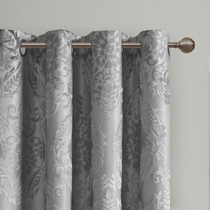 100% Polyester Knitted Jacquard Paisley Total Blackout Grommet Top Curtain Panel, SS40-0197