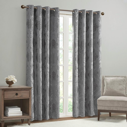 100% Polyester Knitted Jacquard Paisley Total Blackout Grommet Top Curtain Panel, SS40-0197