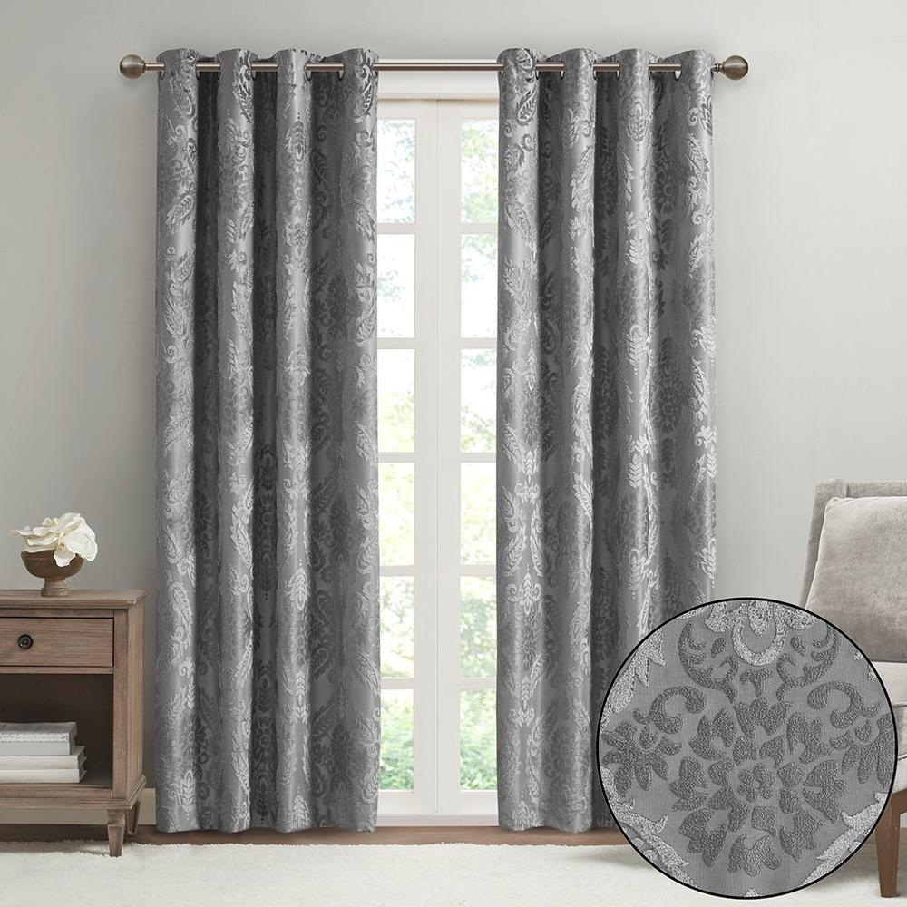 100% Polyester Knitted Jacquard Paisley Total Blackout Grommet Top Curtain Panel, SS40-0197