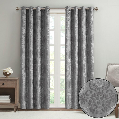 100% Polyester Knitted Jacquard Paisley Total Blackout Grommet Top Curtain Panel, SS40-0197