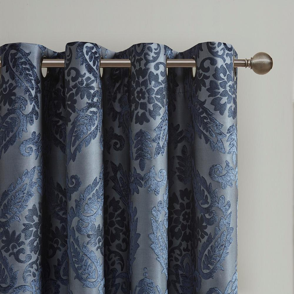 100% Polyester Knitted Jacquard Paisley Total Blackout Grommet Top Curtain Panel, SS40-0197