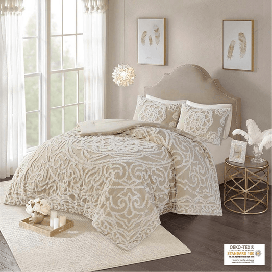 100% Cotton Tufted Comforter set- Taupe