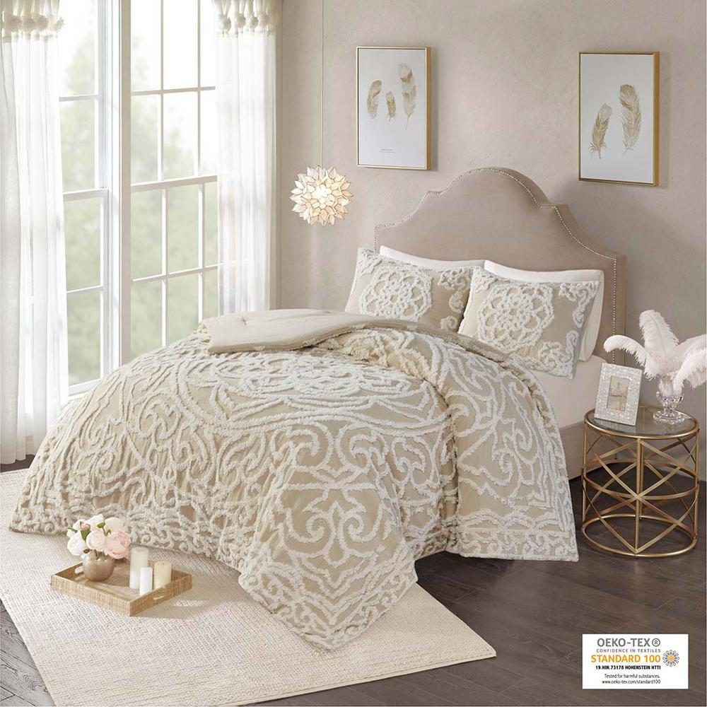 100% Cotton Tufted Comforter set- Taupe