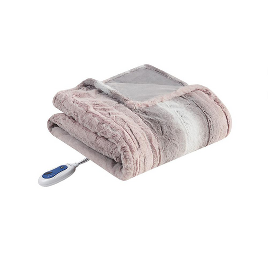 100% Polyster Oversized Faux Tip Dye Heated Throw - Blush/Grey