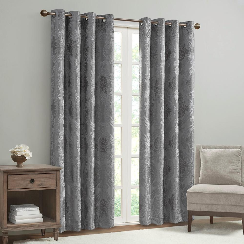 100% Polyester Knitted Jacquard Paisley Total Blackout Grommet Top Curtain Panel, SS40-0197