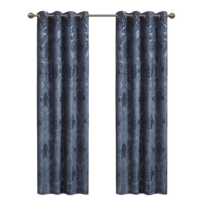 100% Polyester Knitted Jacquard Paisley Total Blackout Grommet Top Curtain Panel, SS40-0197