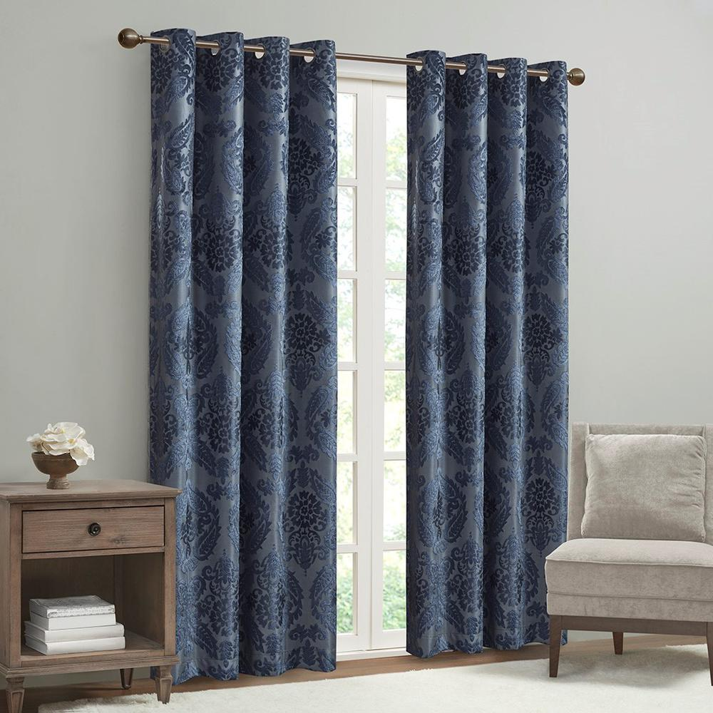 100% Polyester Knitted Jacquard Paisley Total Blackout Grommet Top Curtain Panel, SS40-0197