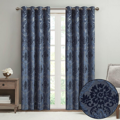 100% Polyester Knitted Jacquard Paisley Total Blackout Grommet Top Curtain Panel, SS40-0197