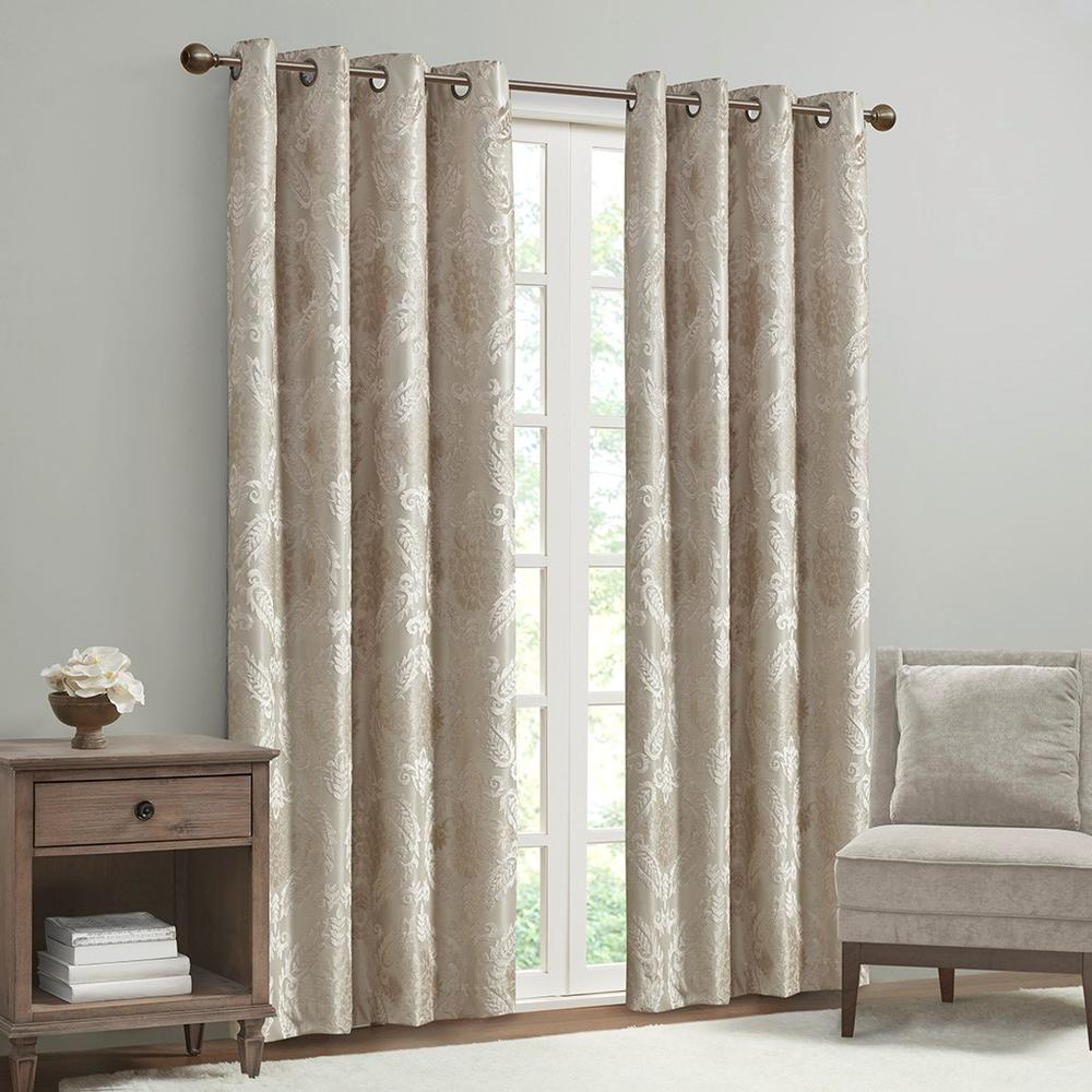 100% Polyester Knitted Jacquard Paisley Total Blackout Grommet Top Curtain Panel, SS40-0197