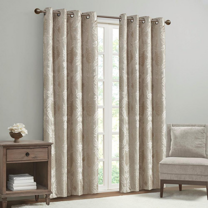 100% Polyester Knitted Jacquard Paisley Total Blackout Grommet Top Curtain Panel, SS40-0197