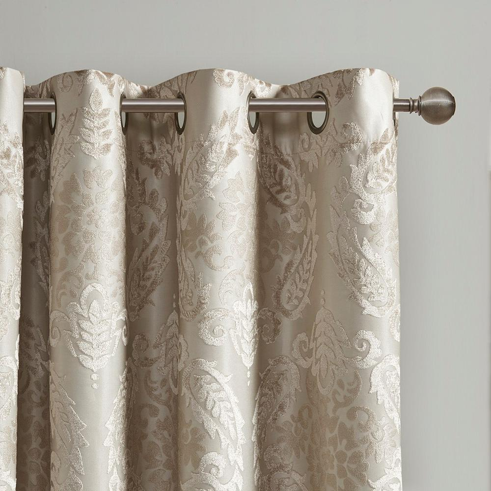 100% Polyester Knitted Jacquard Paisley Total Blackout Grommet Top Curtain Panel, SS40-0197