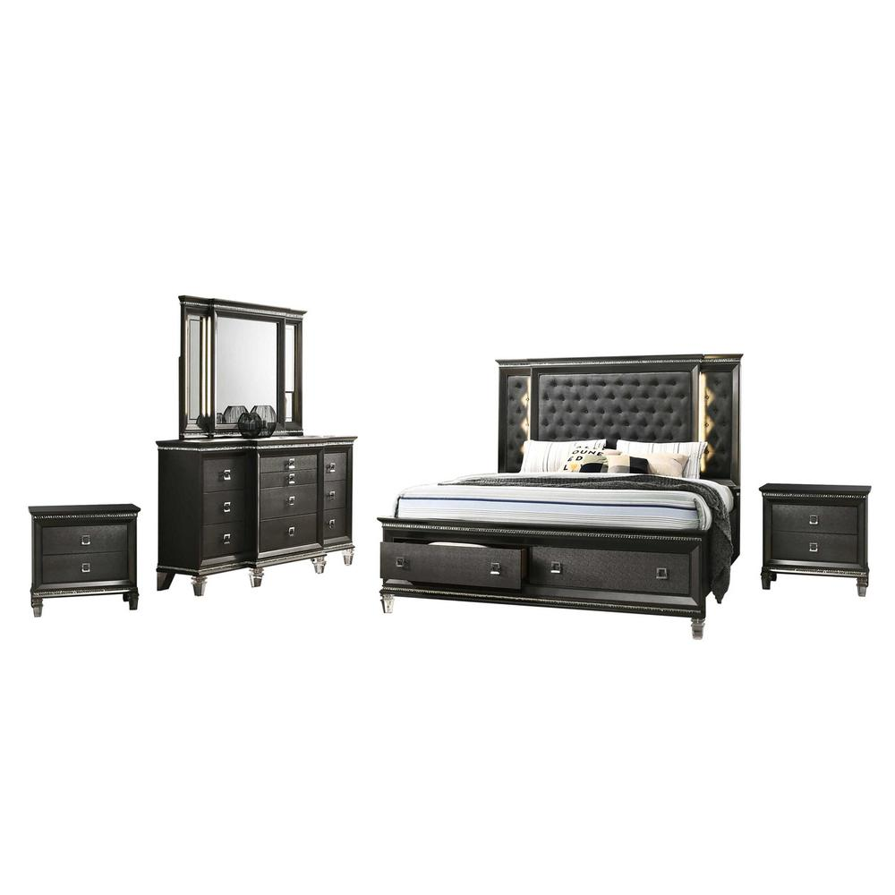 5PC Queen  Bedroom Set: 1 Panel Bed, 2 Night Stands, 1 Dresser with 8 Drawers and Two Jewelry Drawers, and 1 Mirror