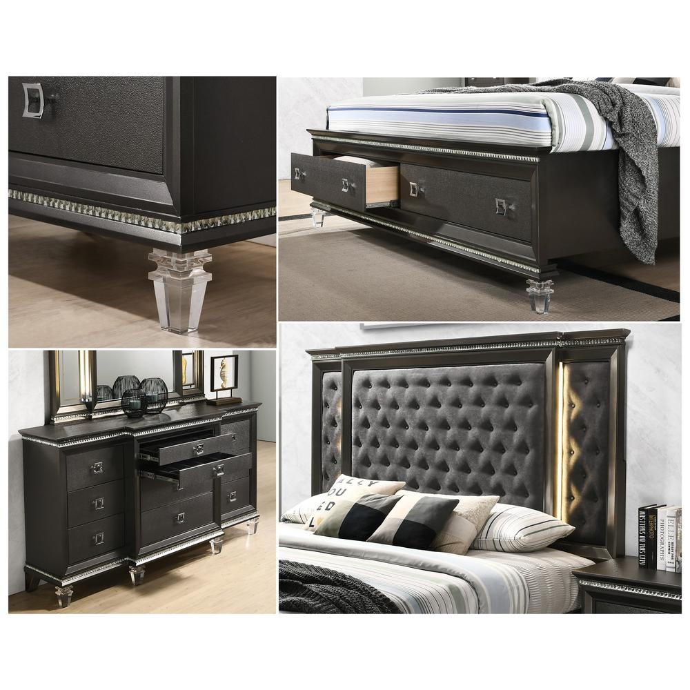 5PC Queen  Bedroom Set: 1 Panel Bed, 2 Night Stands, 1 Dresser with 8 Drawers and Two Jewelry Drawers, and 1 Mirror