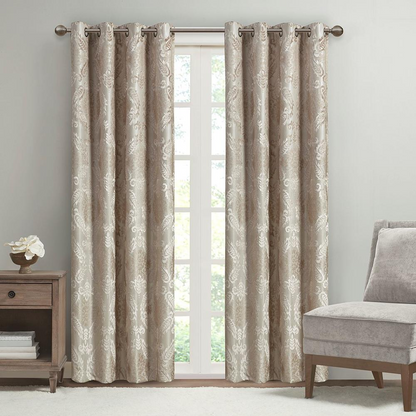 100% Polyester Knitted Jacquard Paisley Total Blackout Grommet Top Curtain Panel, SS40-0197