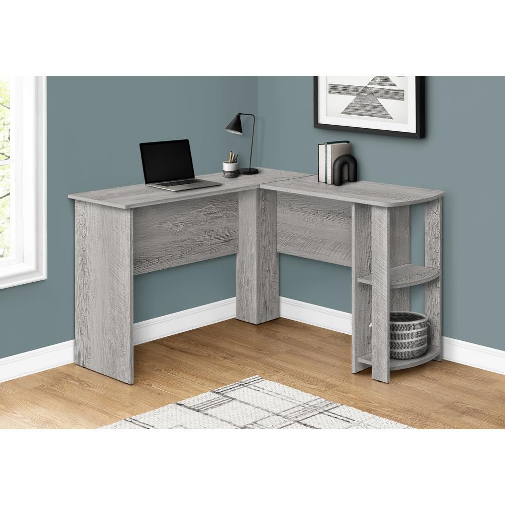 COMPUTER DESK - INDUSTRIAL GREY L-SHAPED CORNER/2 SHELVES