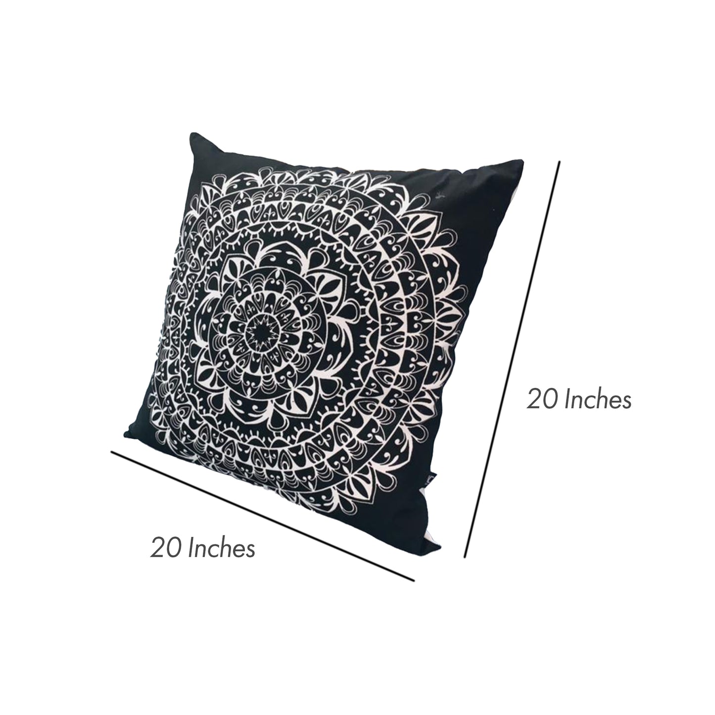 20 x 20 Modern Square Cotton Accent Throw Pillow, Mandala Design Pattern, Black, White